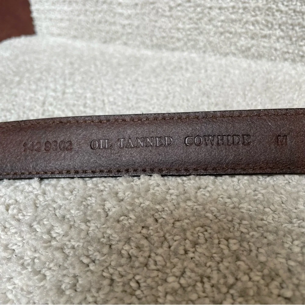 Vintage Cowhide String Design Silvertone Hardware Dark Brown Leather Belt Casual